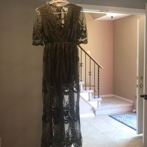 Romper with lace overlay